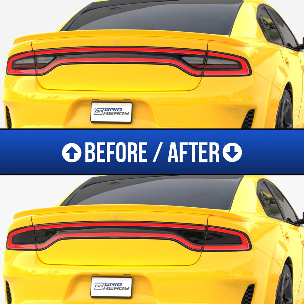 GRIDREADY installed overlays on Dodge Charger rear demonstrating cohesive blacked-out look