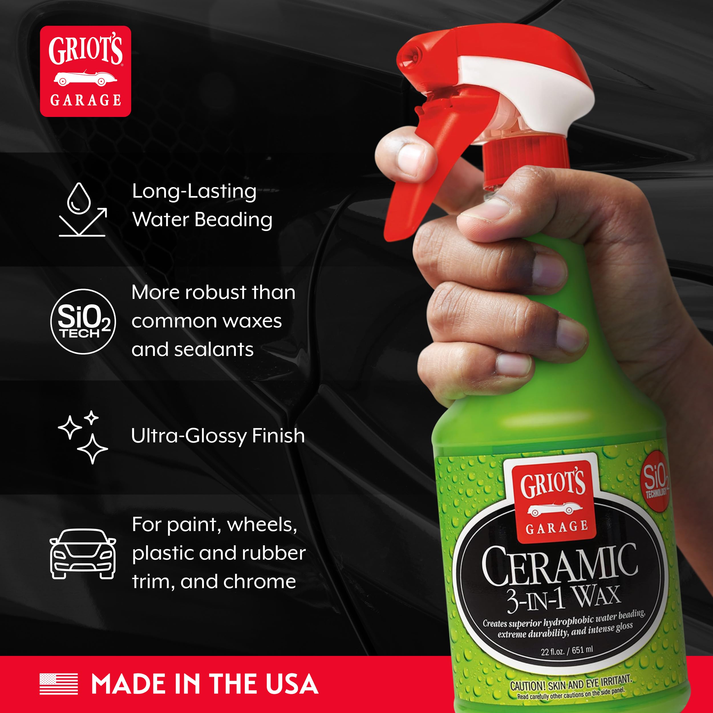 Griot's Garage being applied with microfiber on car paint for quick streak-free shine