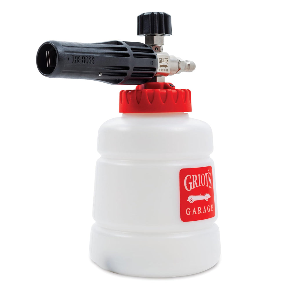 Griot's Garage BOSS foam cannon front view showing durable construction and quick connection benefit