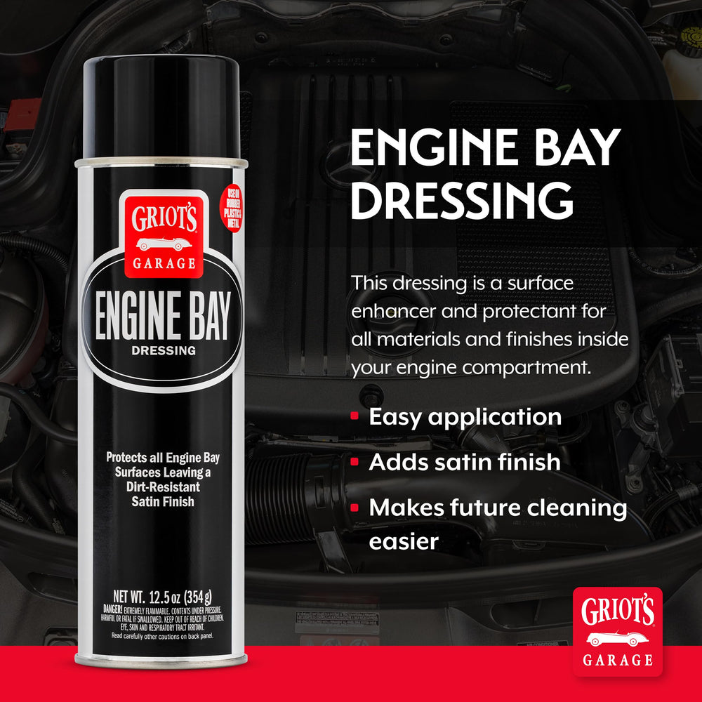 Griot's Garage spraying engine dressing on plastic with even coverage benefit