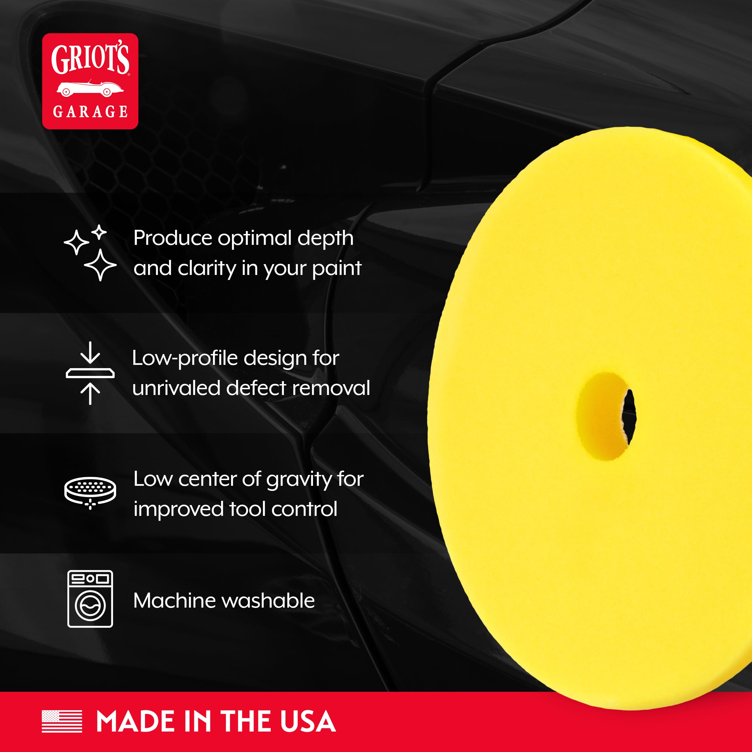 Griot's Garage pad in use with an orbital polisher delivering smoother, controlled polishing