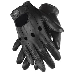 GSG black leather gloves front view showing sleek silhouette and fit benefit