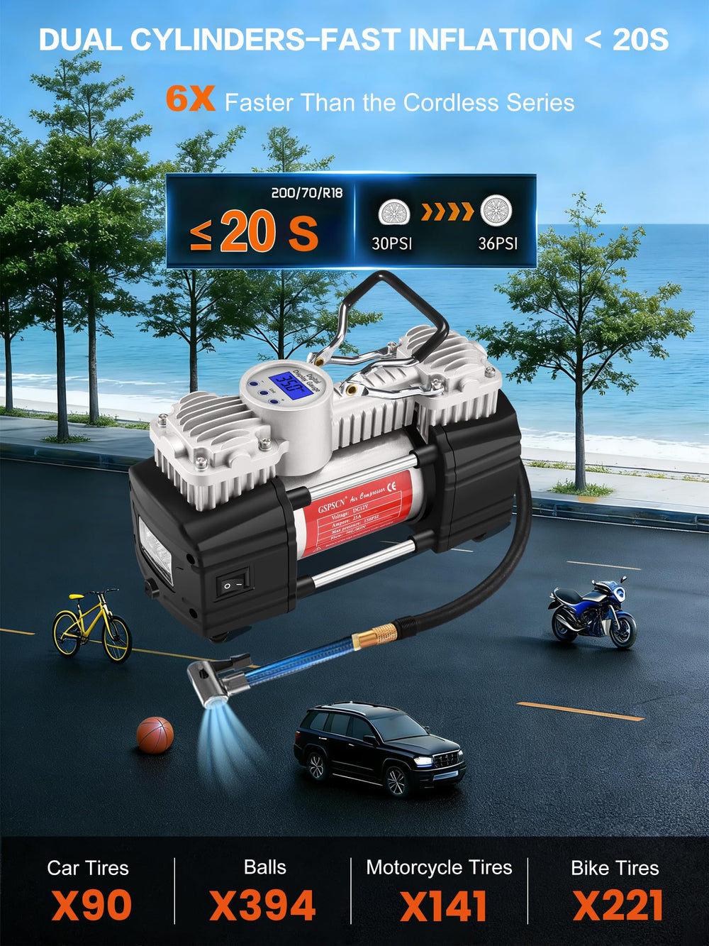 GSPSCN close-up of digital display with clear readings for precise inflation