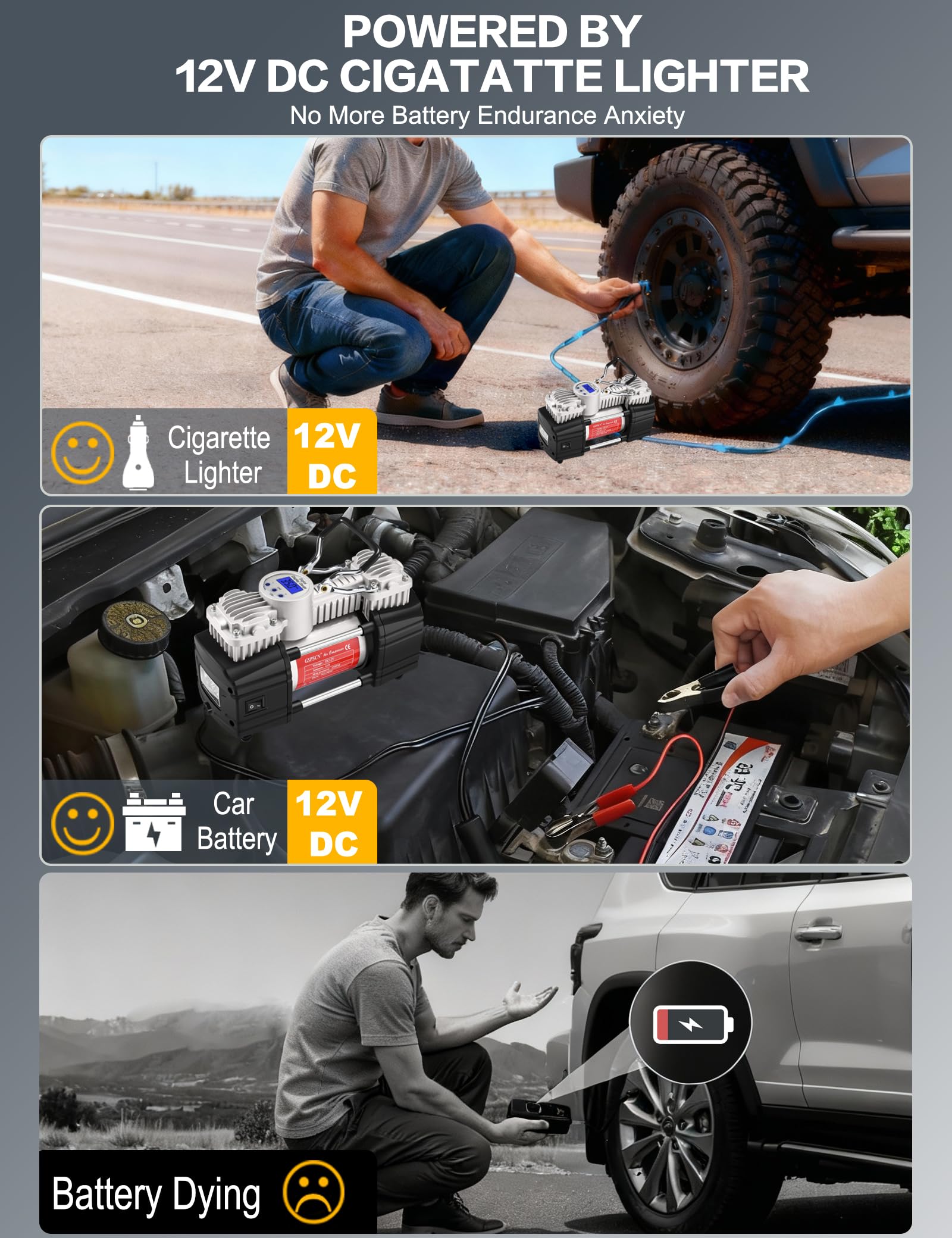 GSPSCN inflator with three adapters displayed for multi-use versatility