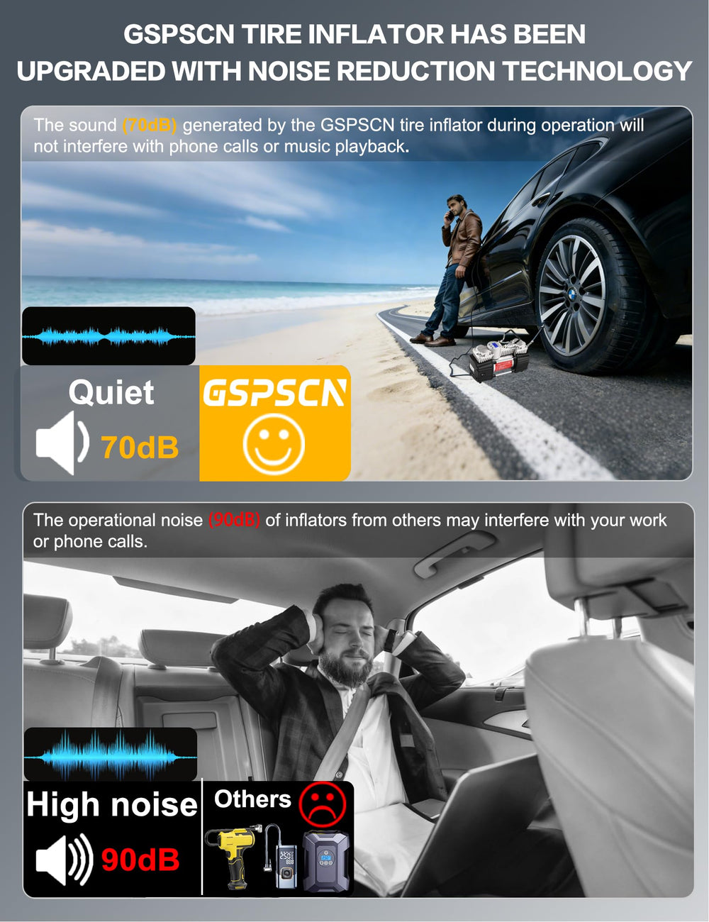 GSPSCN used on roadside inflating a tire to show emergency convenience