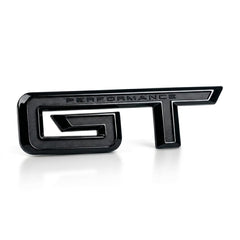 Generic GT badge front view gloss black showing clean OEM fit and updated look