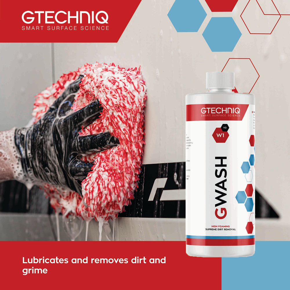 Gtechniq Auto W1 thick foam on car panel demonstrating safe lubrication and dirt suspension