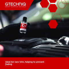 Gtechniq C4 before and after bumper restoration, showing vivid renewed colour