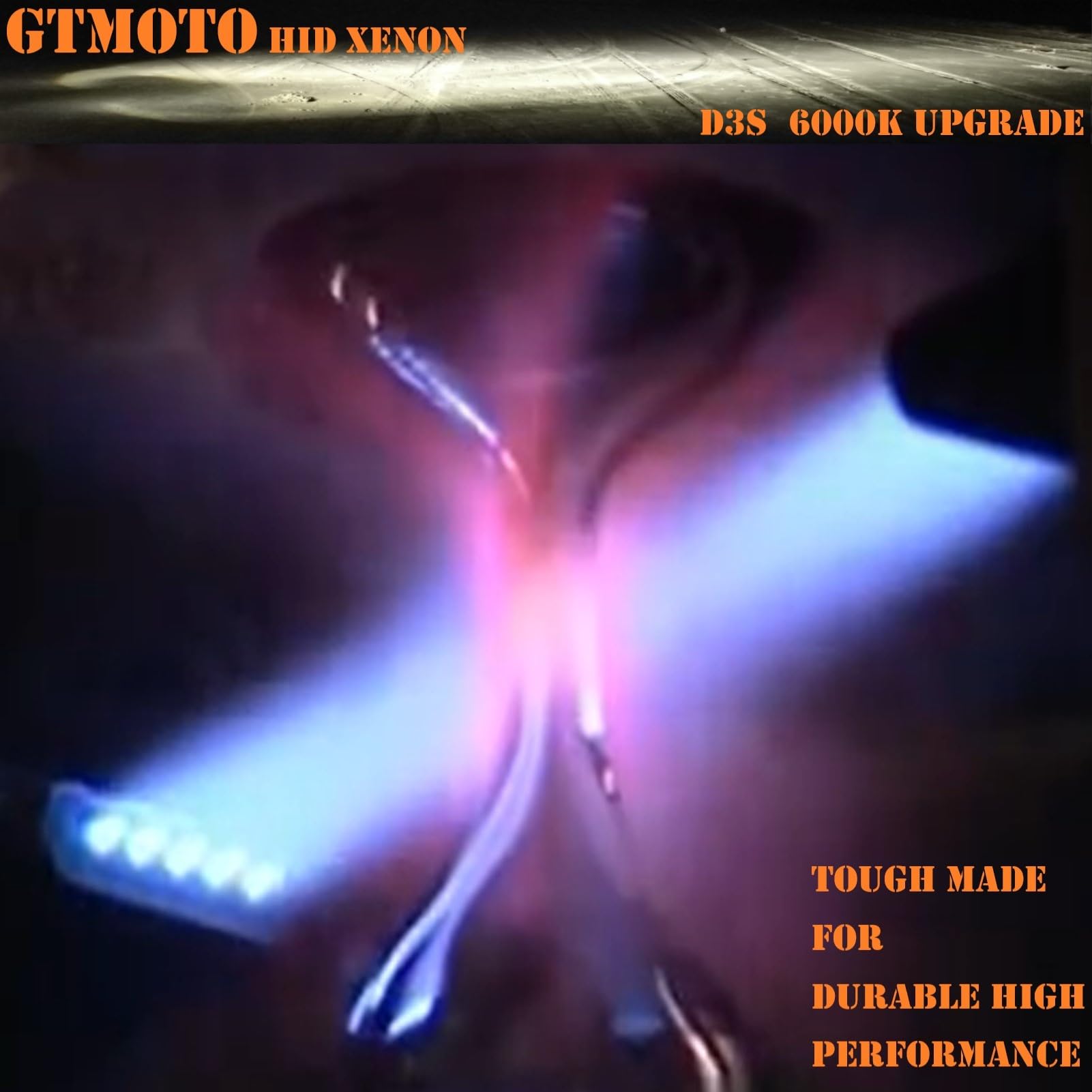 GTMOTO bulb installed in projector headlight demonstrating proper beam pattern