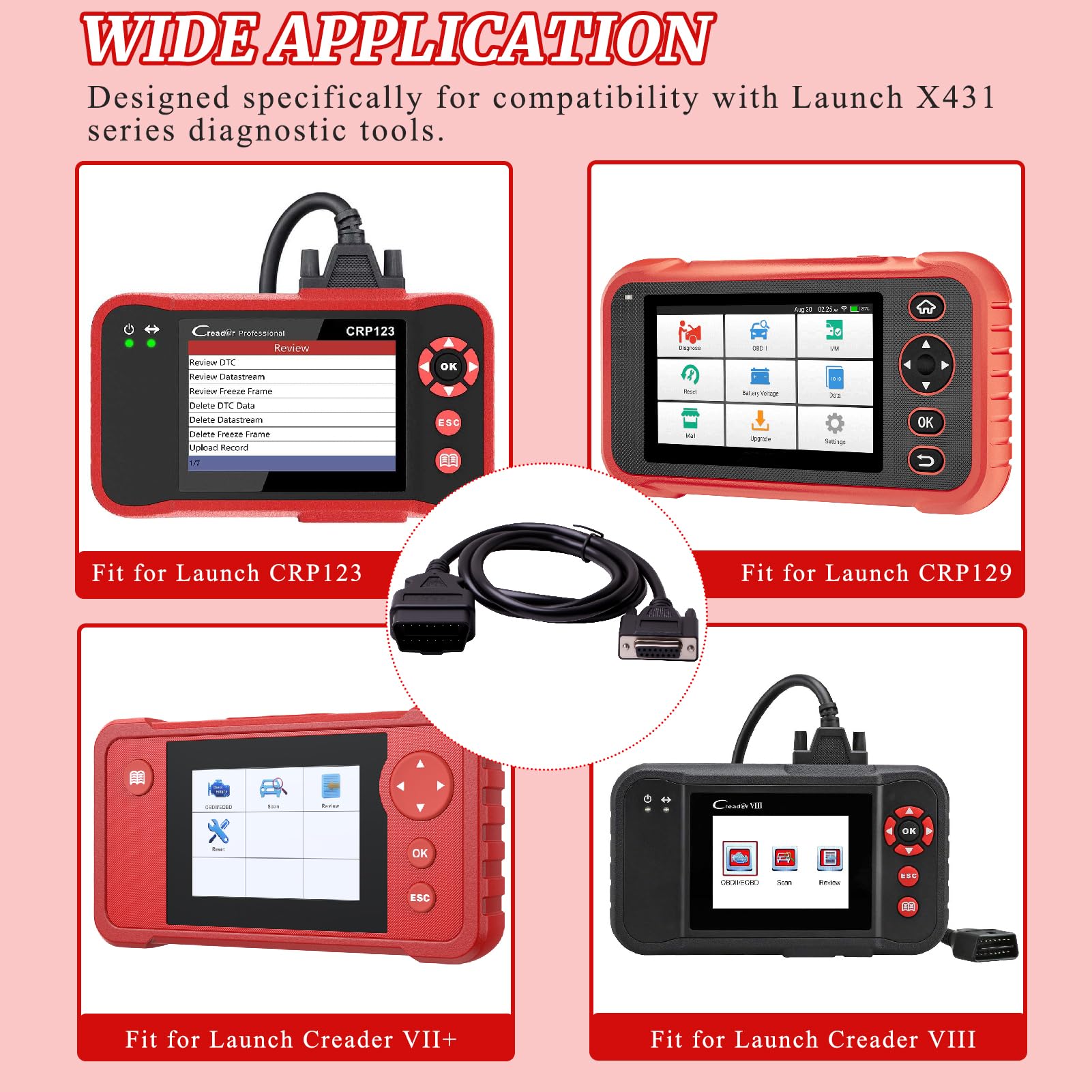 gtpartes connector plugged into Launch scanner enabling stable diagnostics