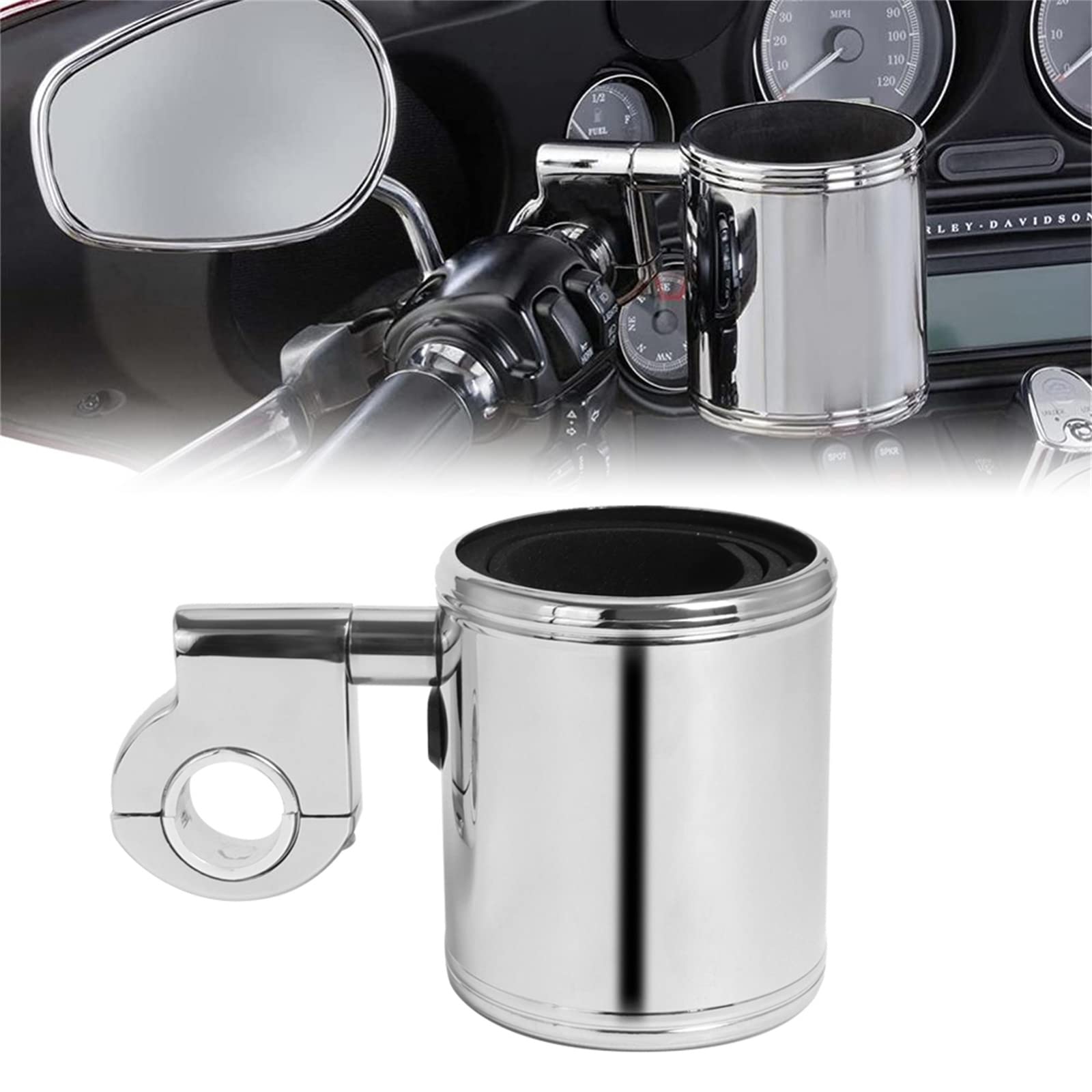 GUDITEM front view handlebar cup holder showing secure mount and tidy profile benefit