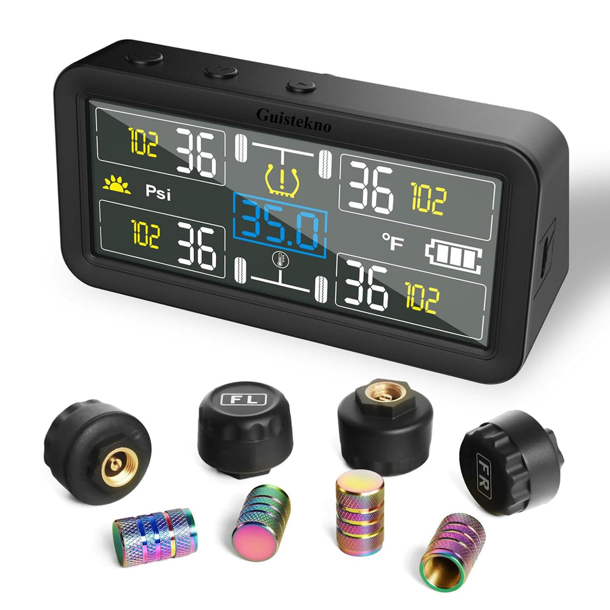 Guistekno large color display front view showing clear pressure readouts and quick visibility