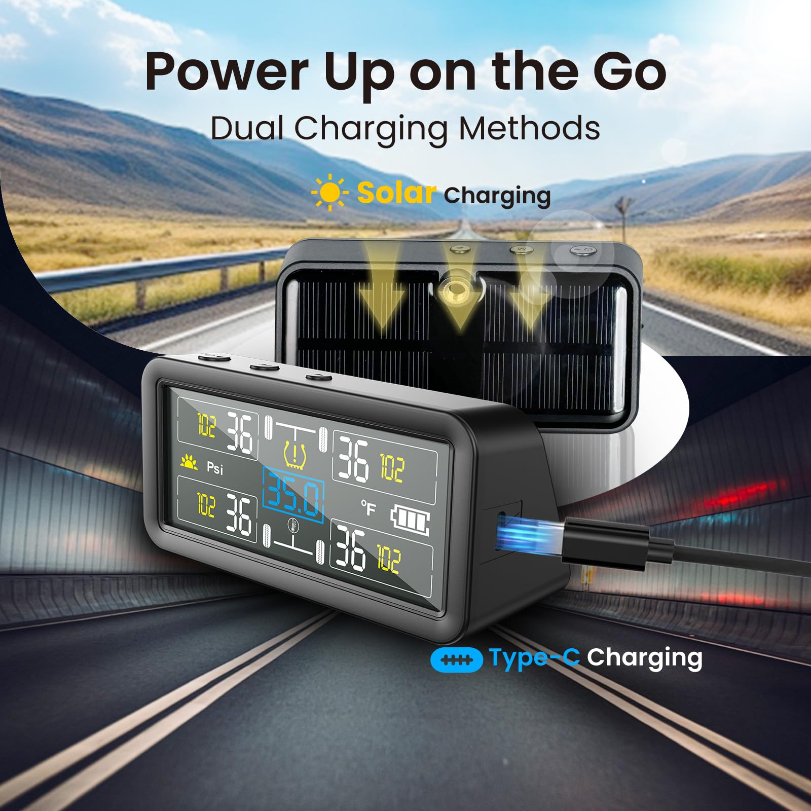Guistekno display solar panel top view highlighting daytime charging for extended runtime