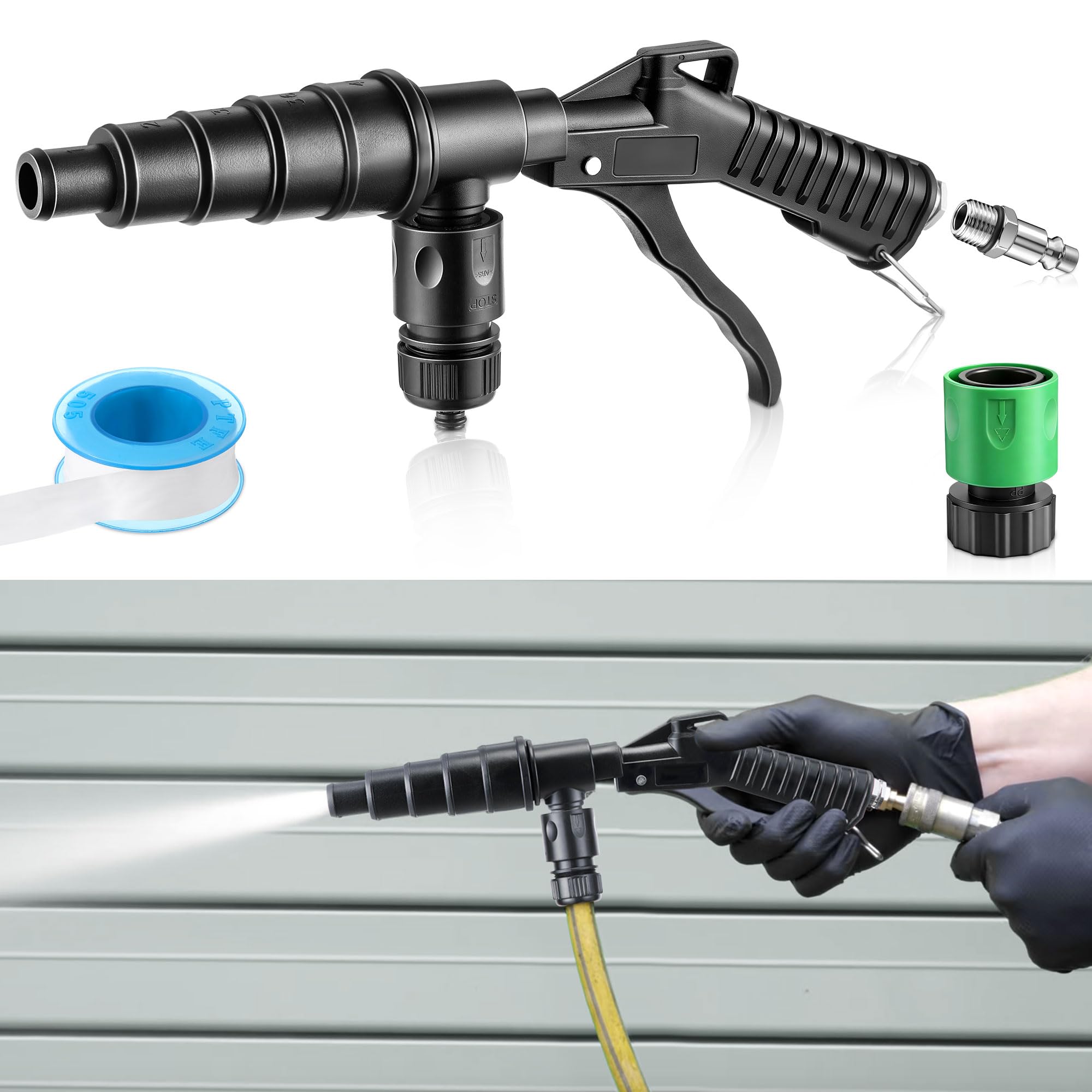 Gulfmew flush gun front view showing durable body and ergonomic handle, improves flushing control