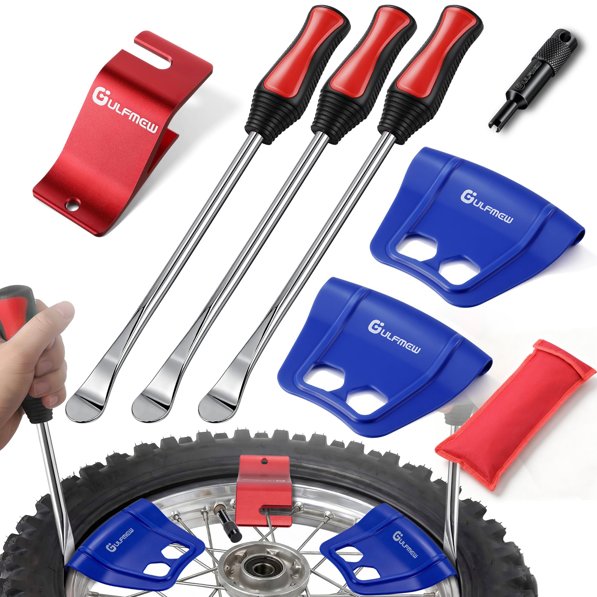 Gulfmew front of kit organized in bag shows a compact, portable tire solution