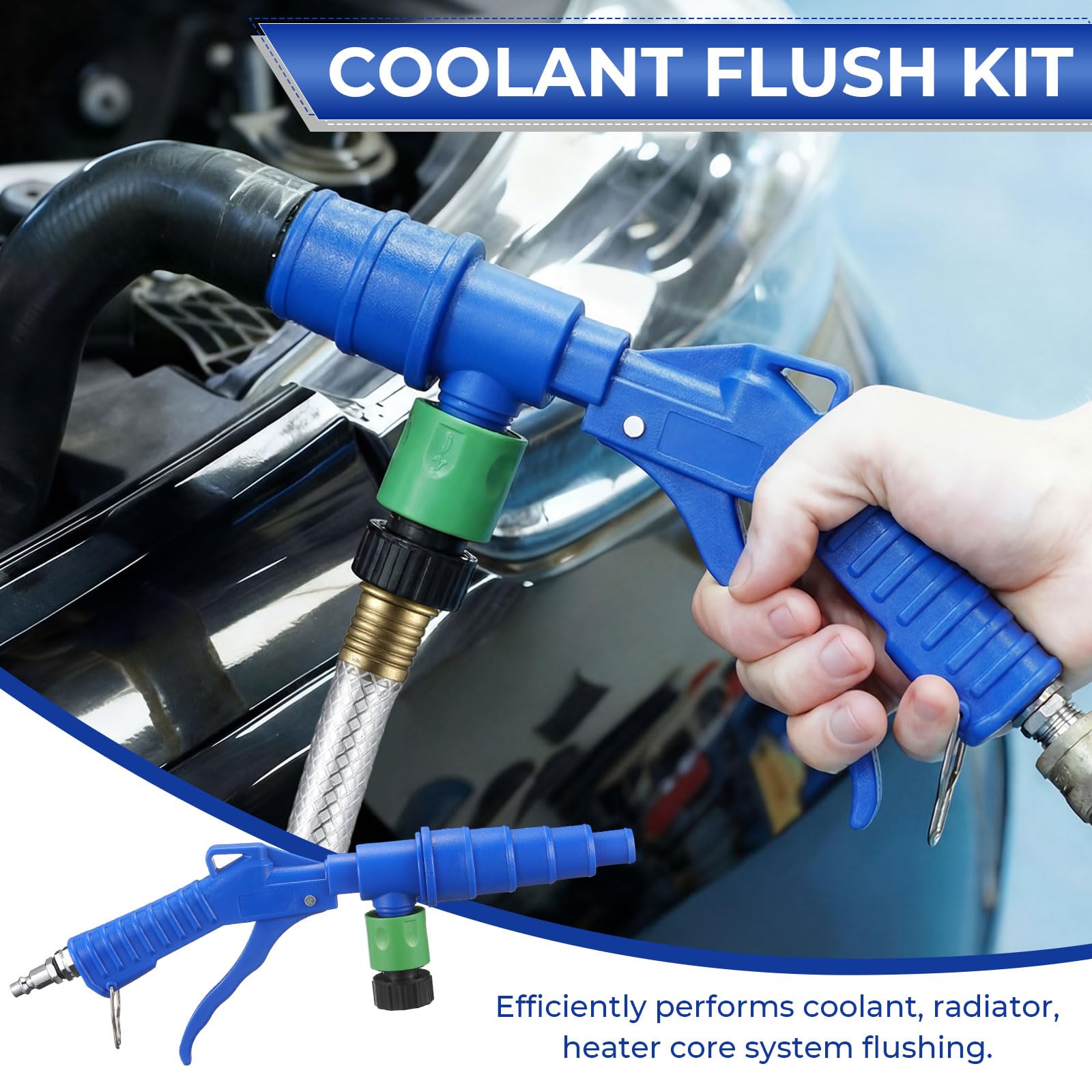 Gulfmew tool in use backflushing a radiator to clear debris benefit