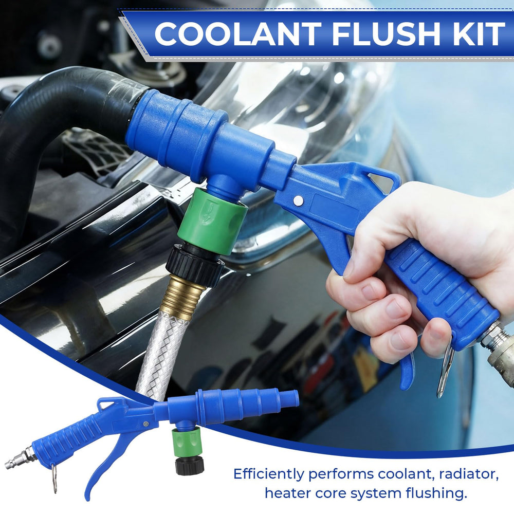 Gulfmew tool in use backflushing a radiator to clear debris benefit