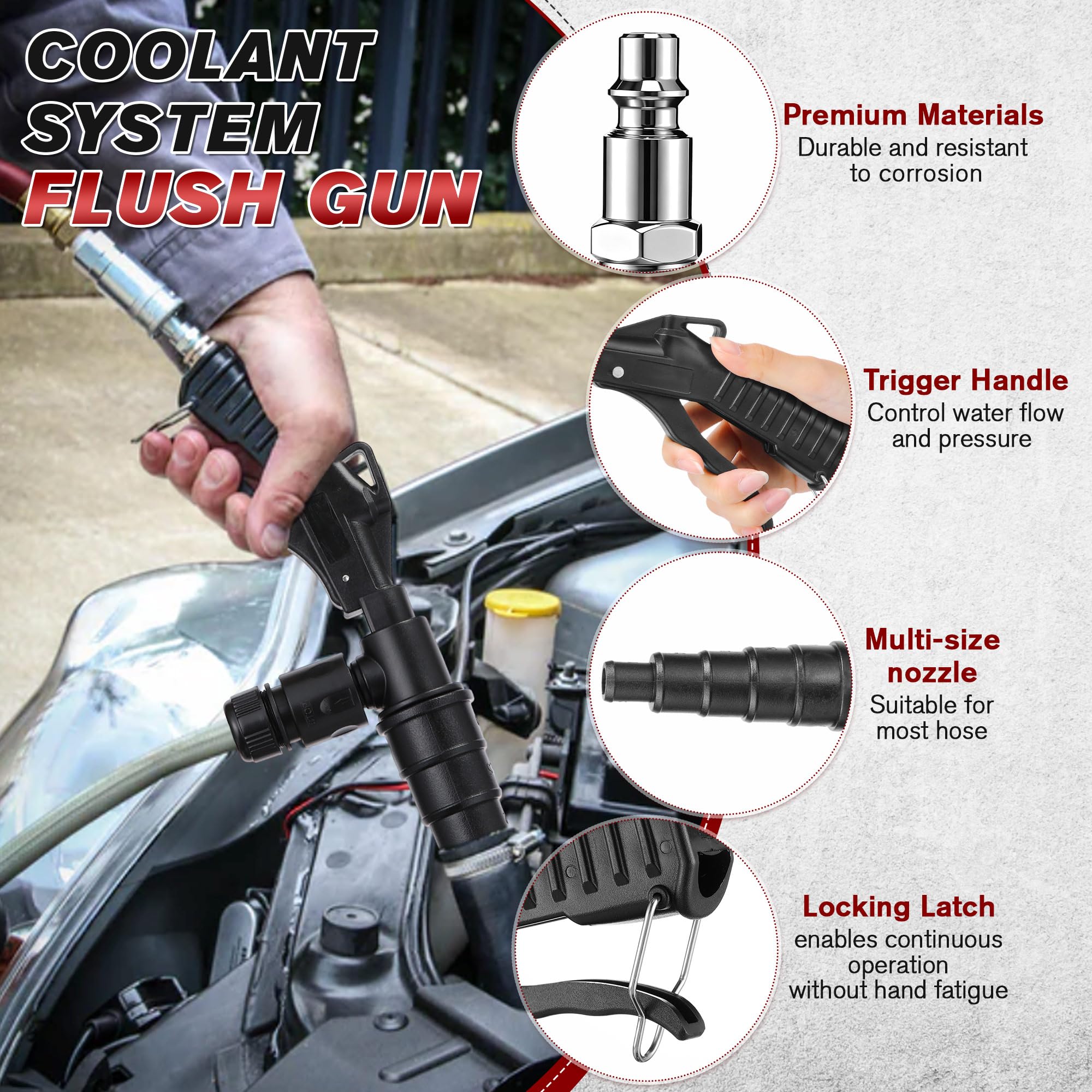 Gulfmew trigger and locking latch closeup providing continuous flow and reduced hand fatigue
