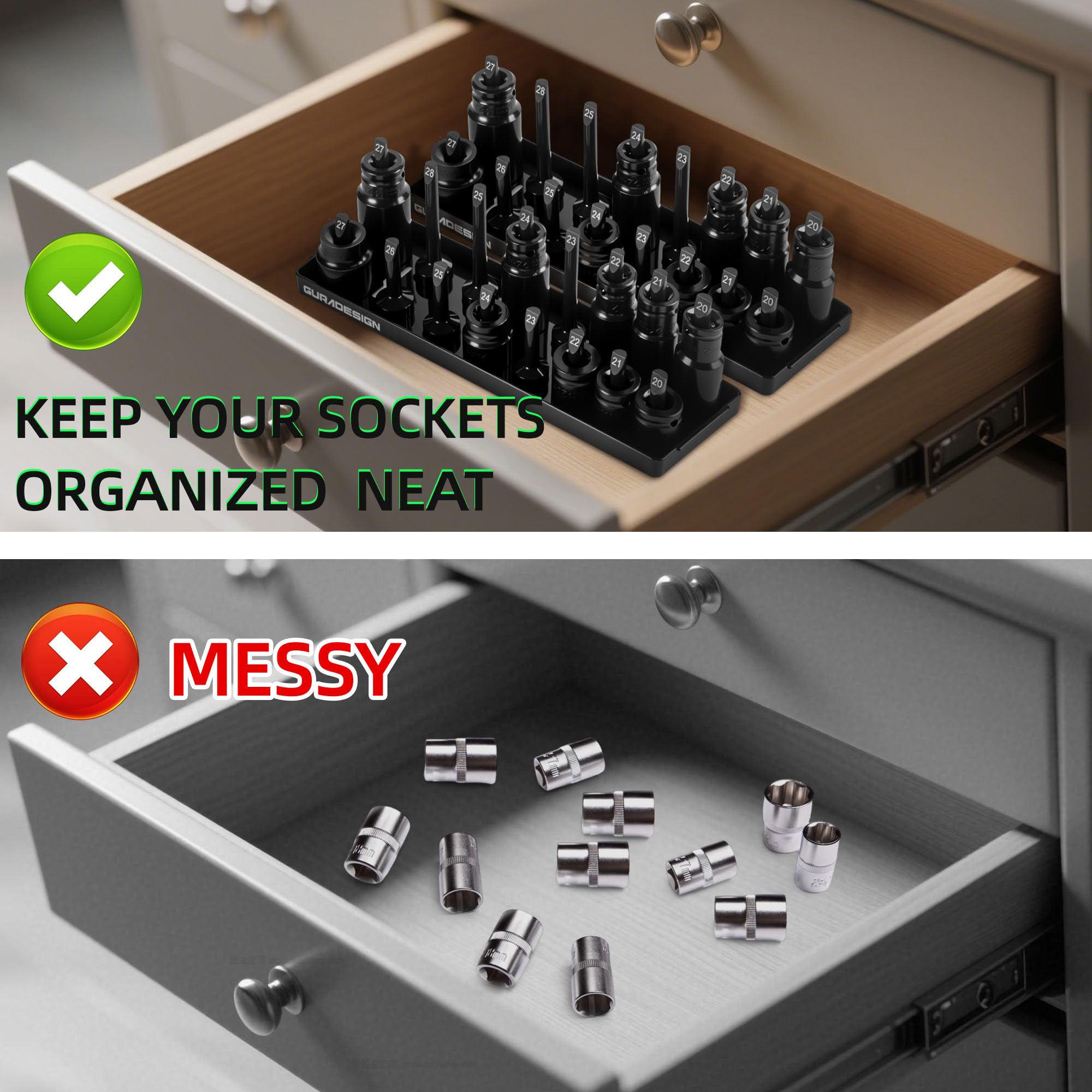 GURADESIGN tray holding impact sockets showing secure fit and durability