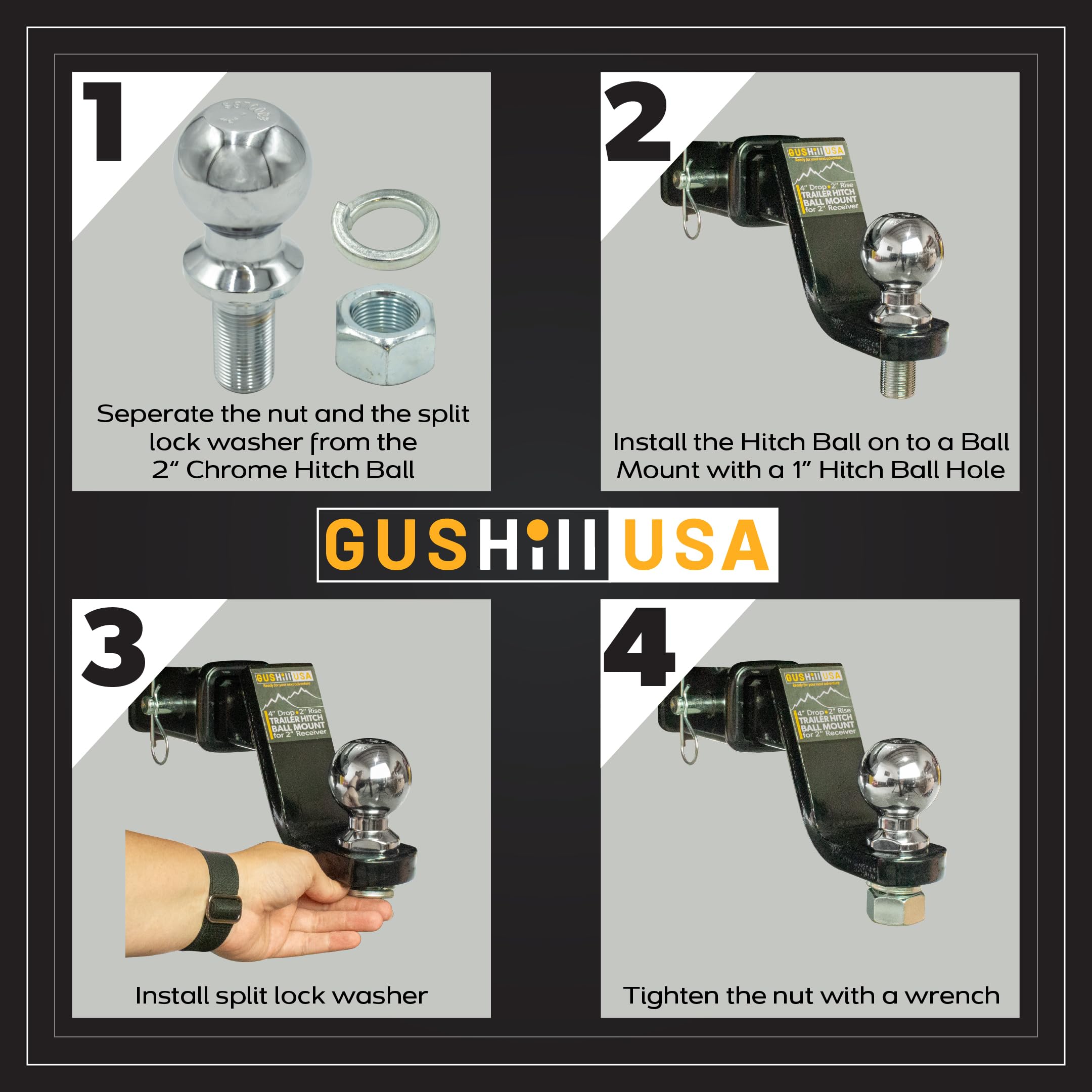 GusHill GH40004 installed on a ball mount showing correct fit and safety benefit