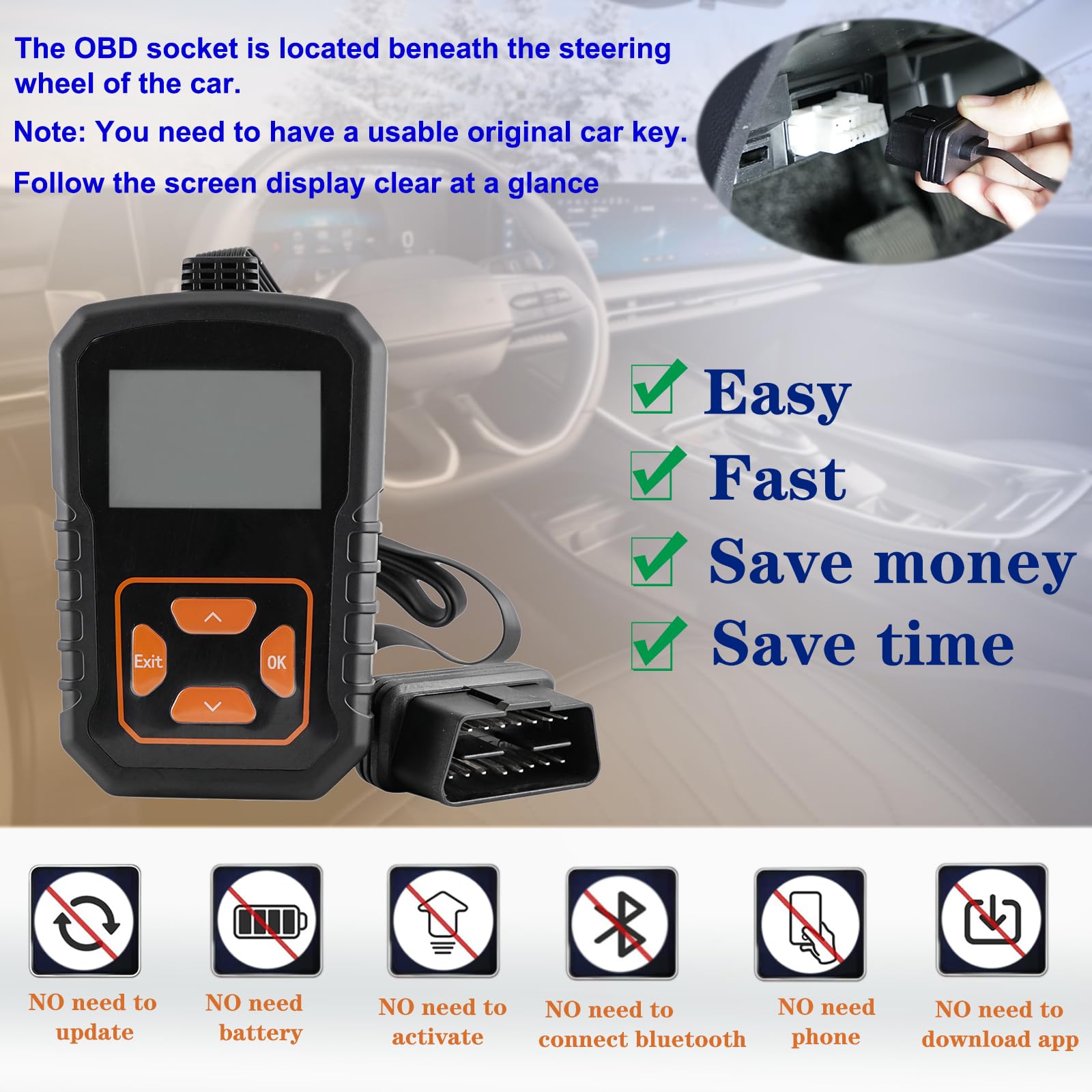 Gvolinkdpe OBD tool front LCD display and buttons, easy programming at home benefit