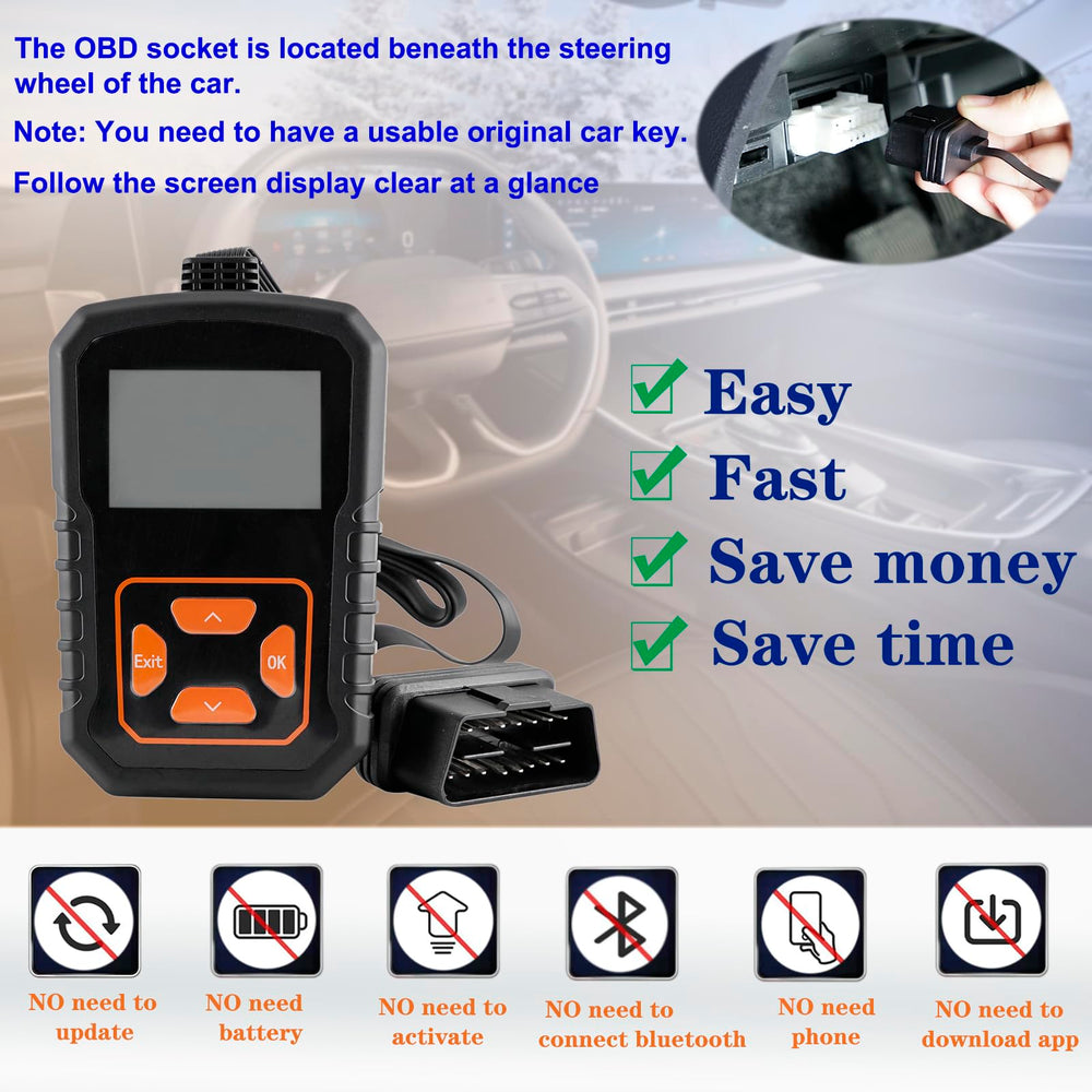 Gvolinkdpe OBD tool front LCD display and buttons, easy programming at home benefit