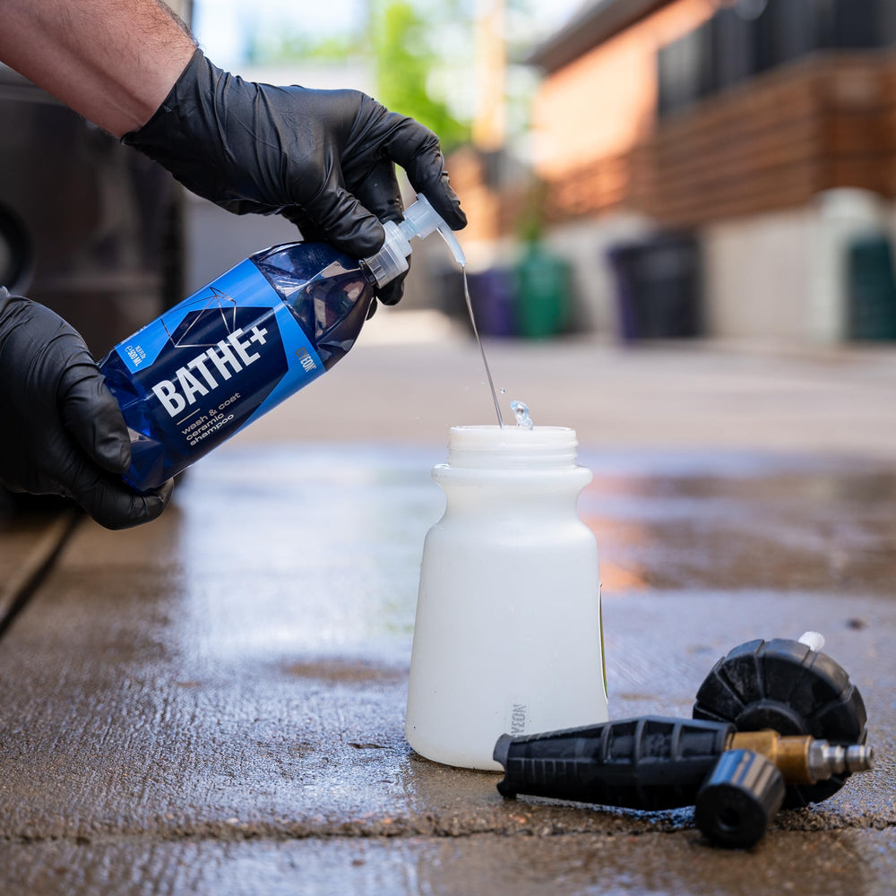 Gyeon Bathe+ being applied with a wash mitt protecting paint from scratches benefit