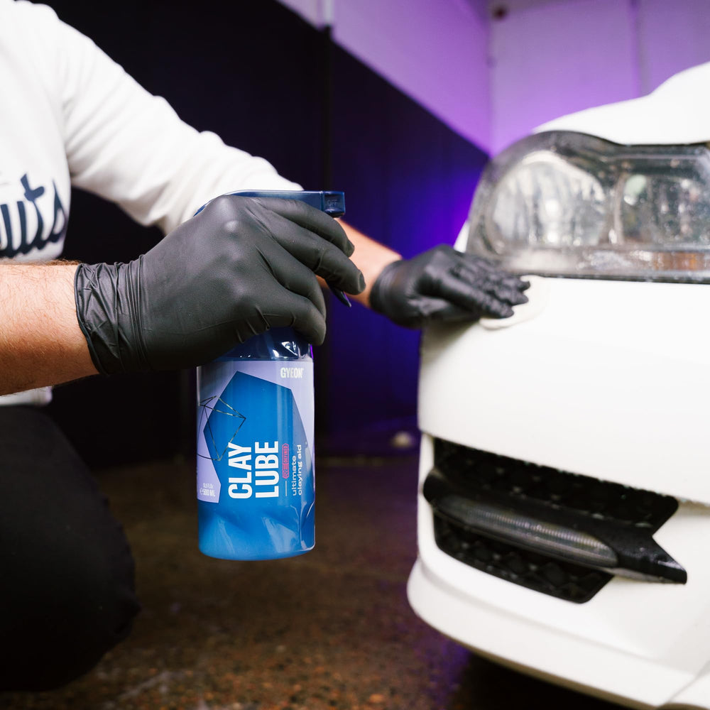 Gyeon used with clay mitt to glide smoothly and lift embedded contaminants