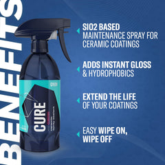 Gyeon Cure spray close-up highlighting fine mist for even coverage
