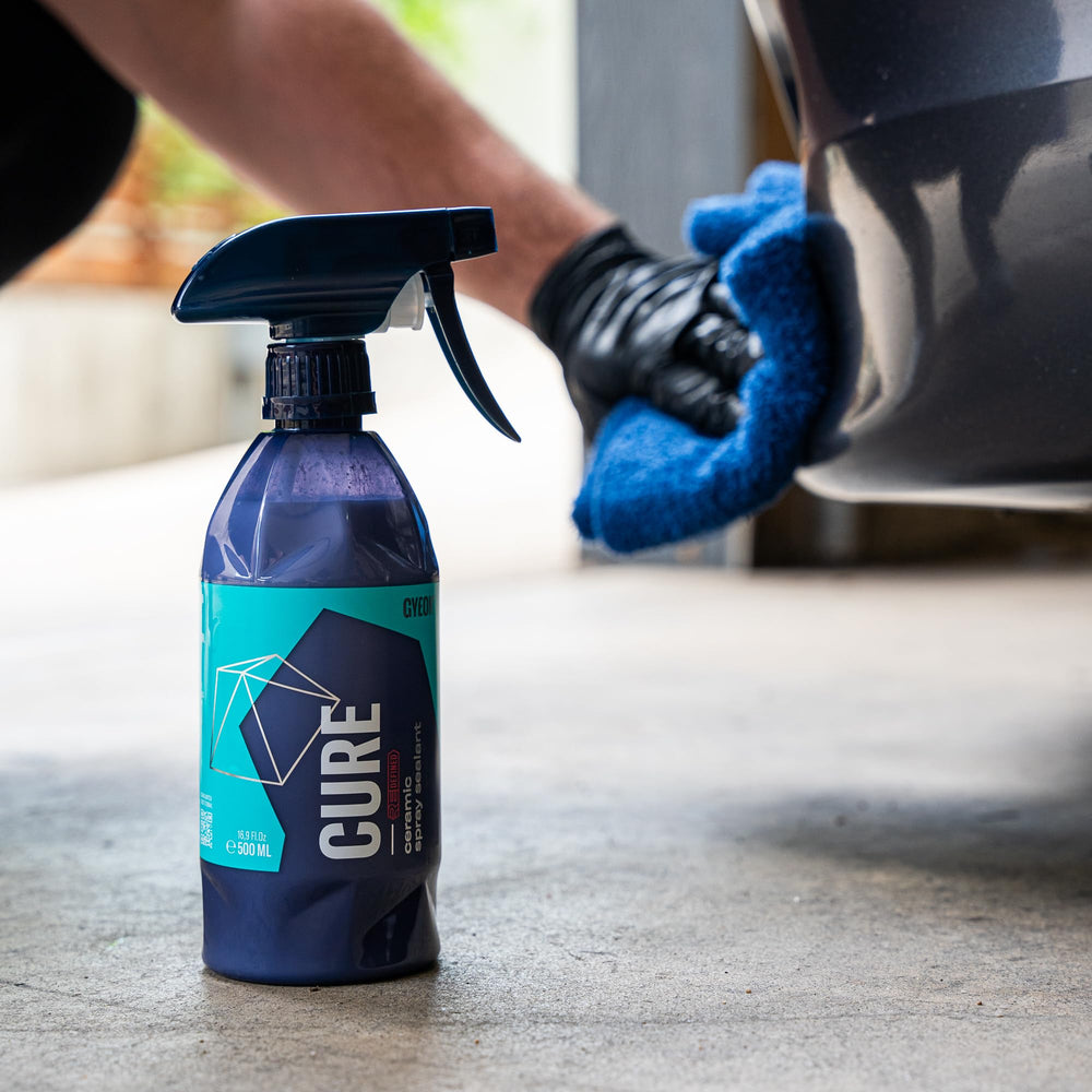 Gyeon Cure in lifestyle detailing scene illustrating easy maintenance use