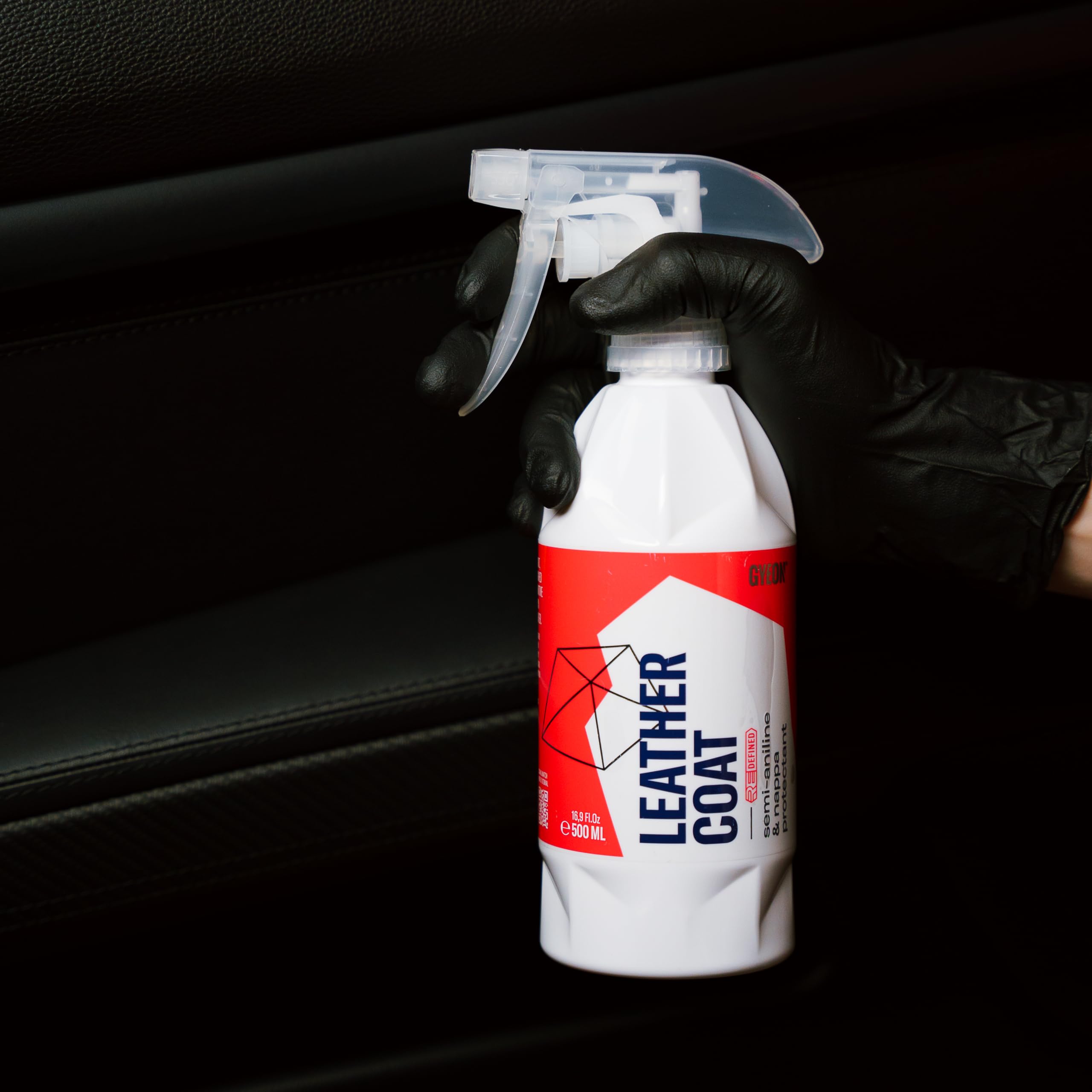 Gyeon Leather Shield EVO applied in a car interior demonstrating UV protection