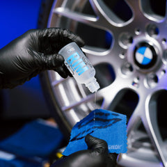 Close-up of Gyeon Rim coating texture on alloy wheel highlighting smooth protective film
