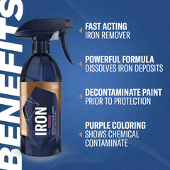 GYEON spray applied to alloy wheel showing efficient iron removal benefit