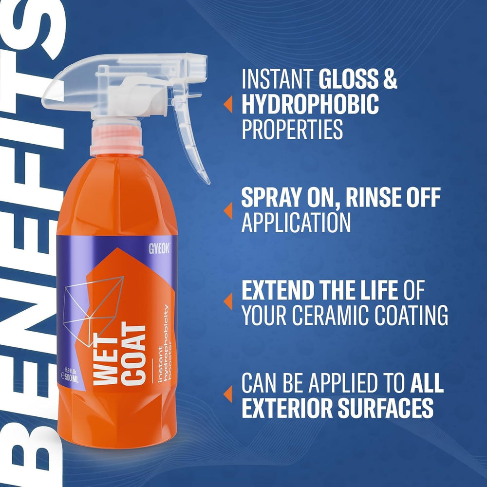 GYEON wet coat label closeup highlighting directions and benefits for easy use