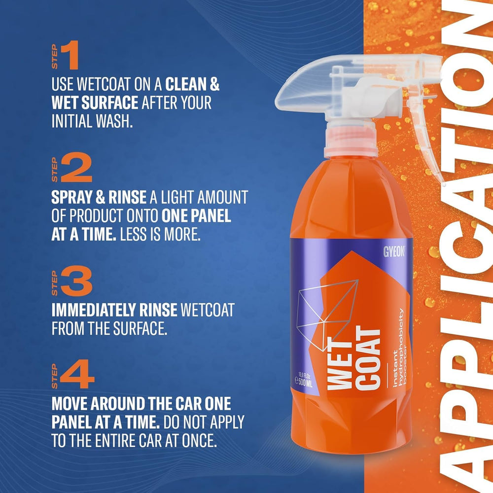 GYEON wet coat rinse-off action demonstrating easy removal and instant gloss