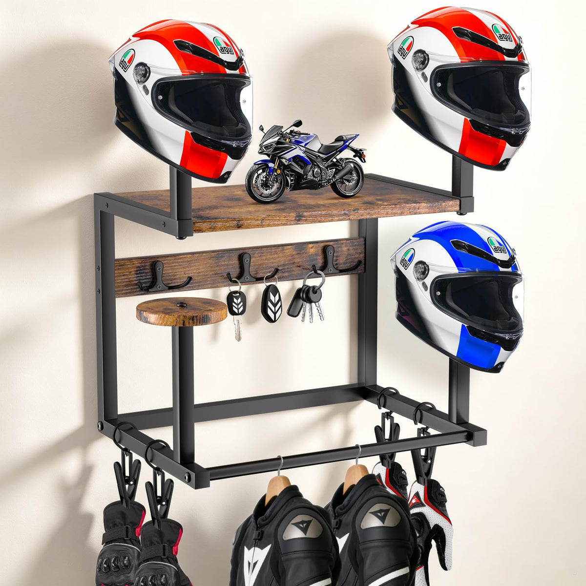 GYJZIFW front view with four helmets showing organized storage and quick access