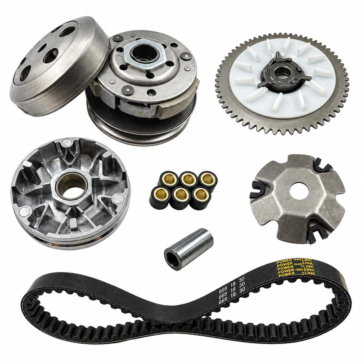 GYMMEDS front packaging showing complete GY6 clutch kit and components benefits