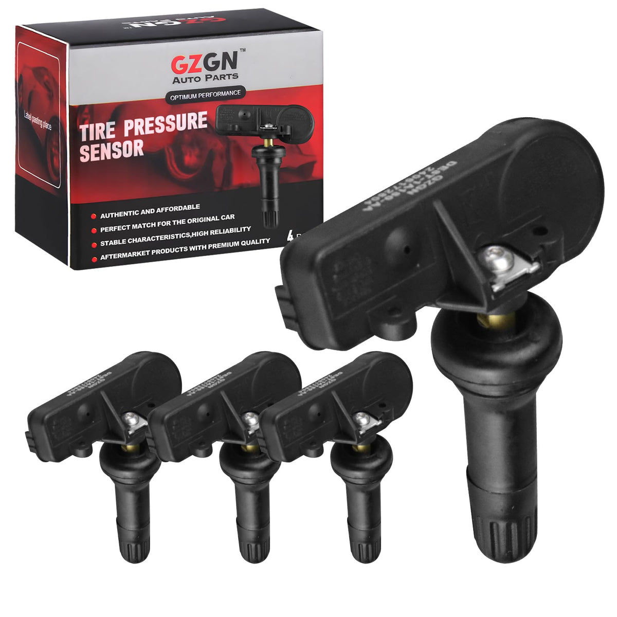 GZGN front packaging showing four TPMS sensors and quick install benefit
