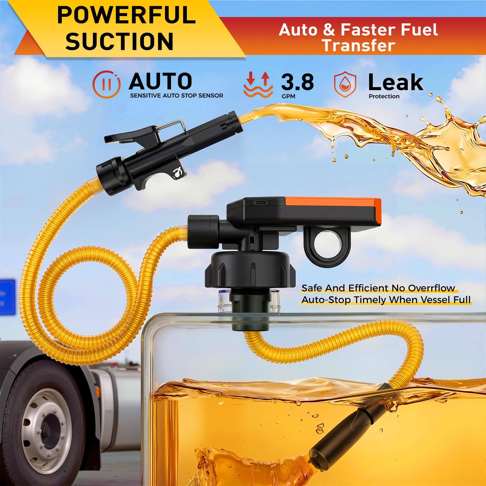 Gziyso close-up of auto-stop sensor highlighting safe spill-free cut-off