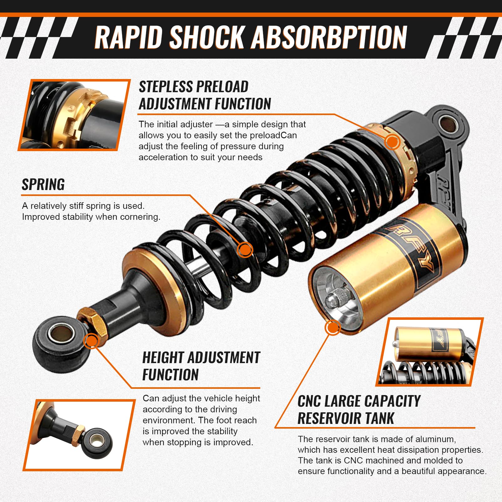 GZYF detailed view of adjustable spring showing preload tuning advantage