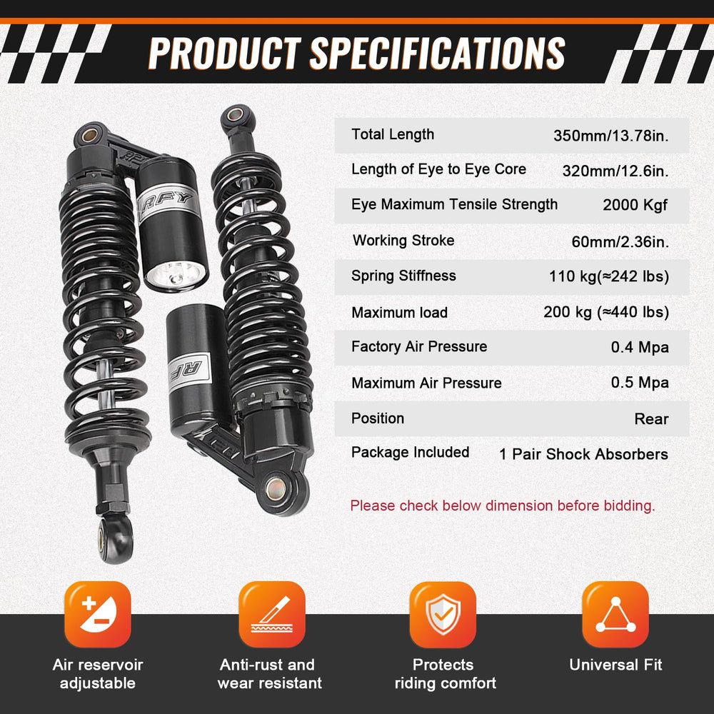 GZYF rear shock length comparison showing 320mm eye-to-eye fit verification