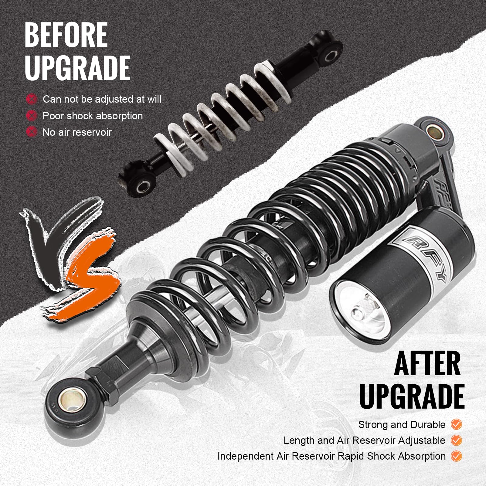 GZYF rear shock mounted on motorcycle demonstrating upgraded stability