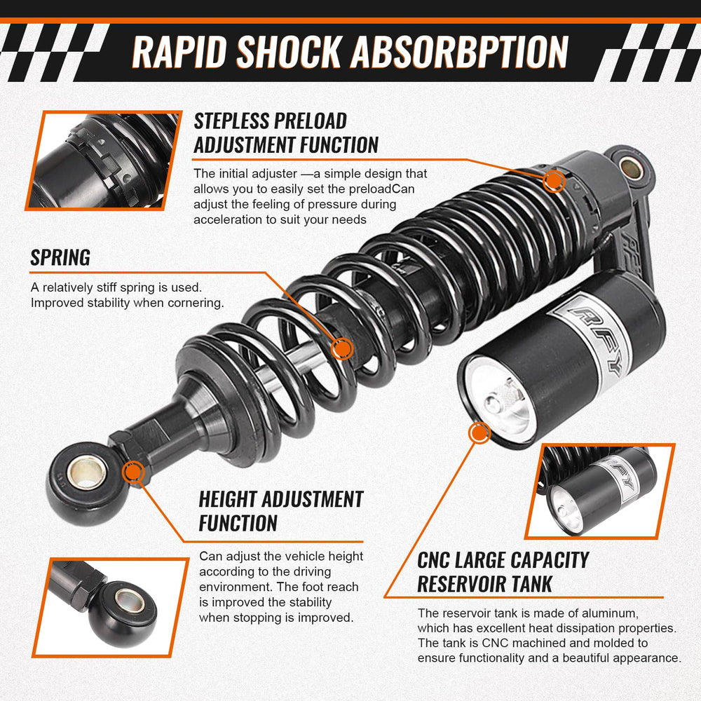 GZYF rear shock spring detail showing adjustable preload for tailored comfort