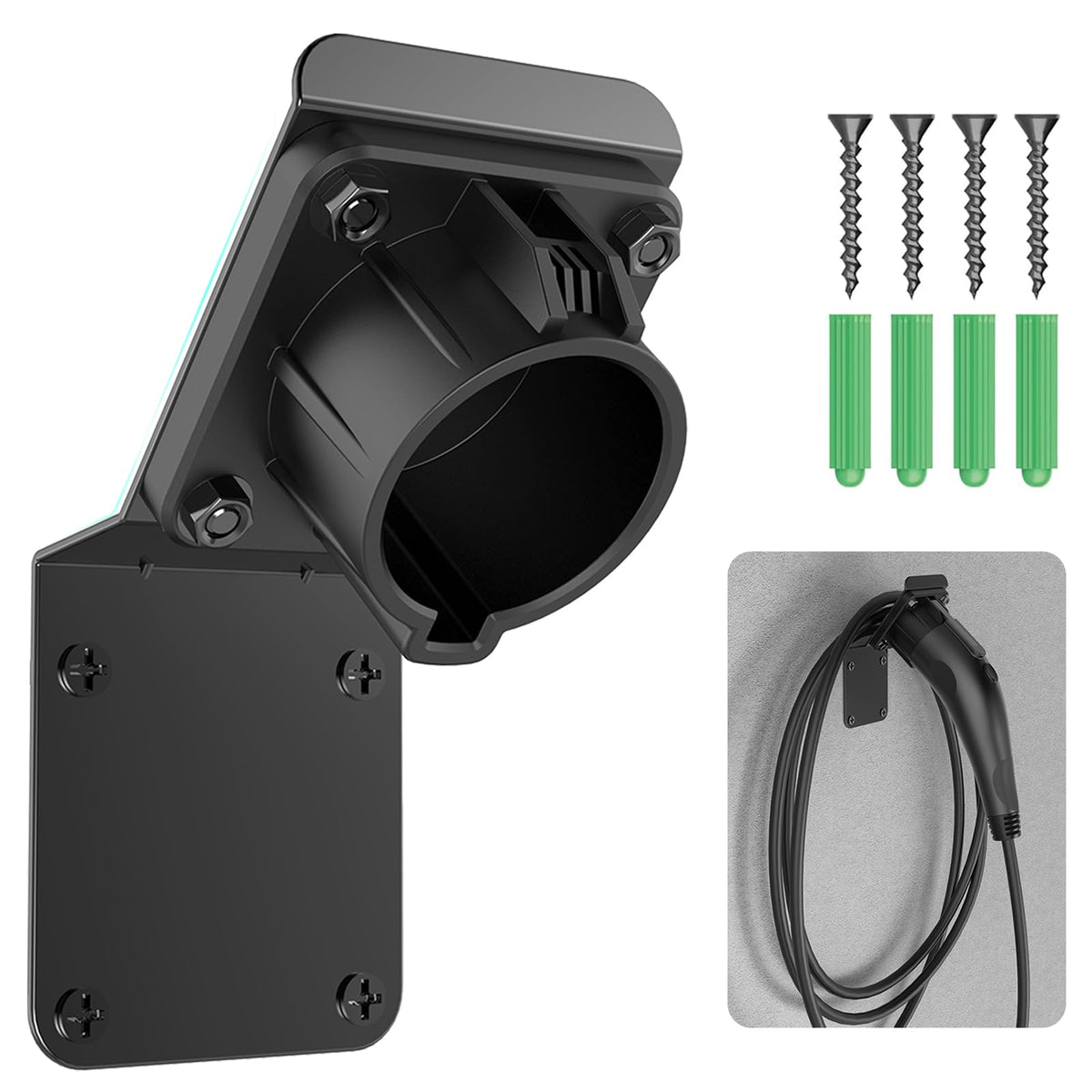 H3JANG front view mounted on garage wall keeps charger organized