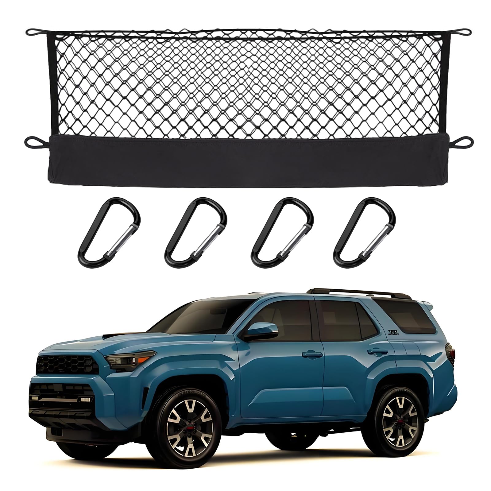 Hacyikee cargo net front packaging showing product and compatibility benefits