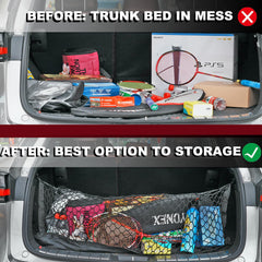 Hacyikee cargo net installed in a Toyota 4Runner trunk securing loose items