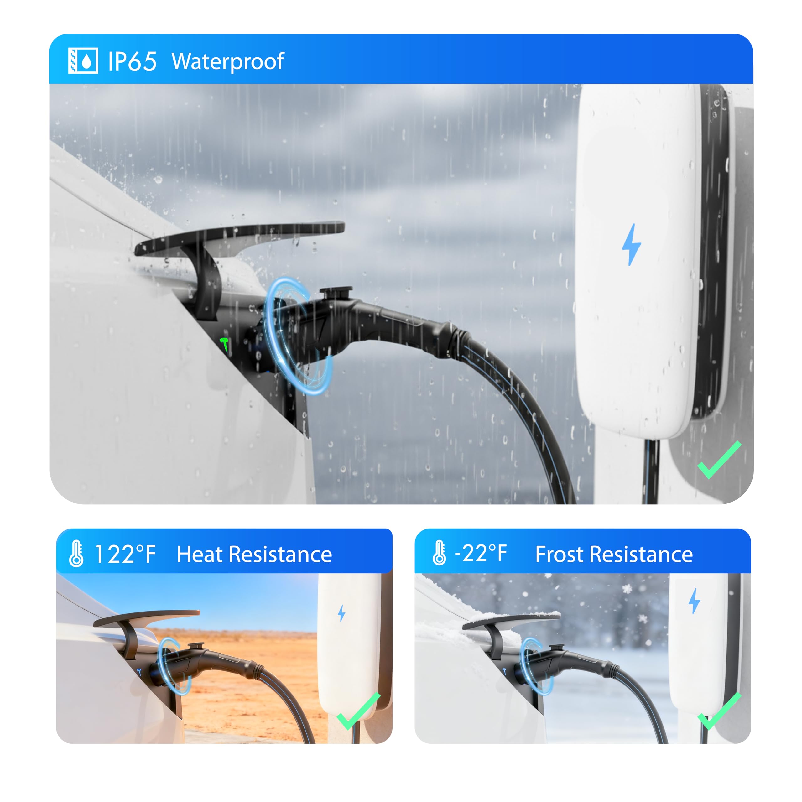 Hagibis attached to a Tesla charging port demonstrating easy compatibility benefit