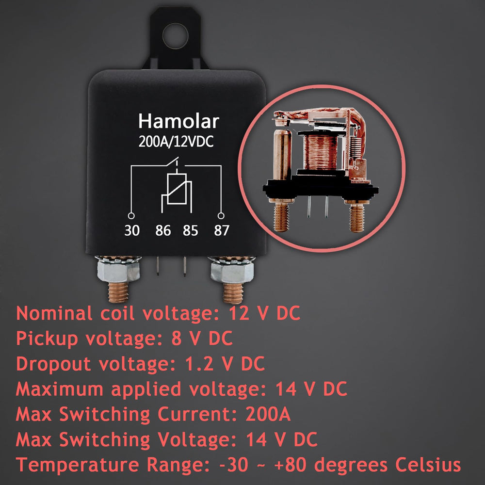 Hamolar relay installed on truck near battery showing reliable split charge