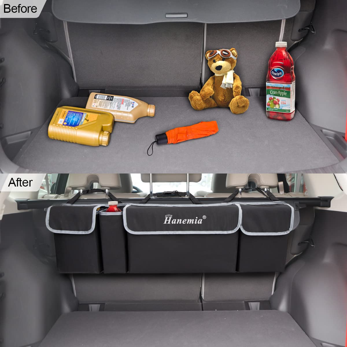 Hanemia installed in SUV trunk demonstrating organized cargo and stability