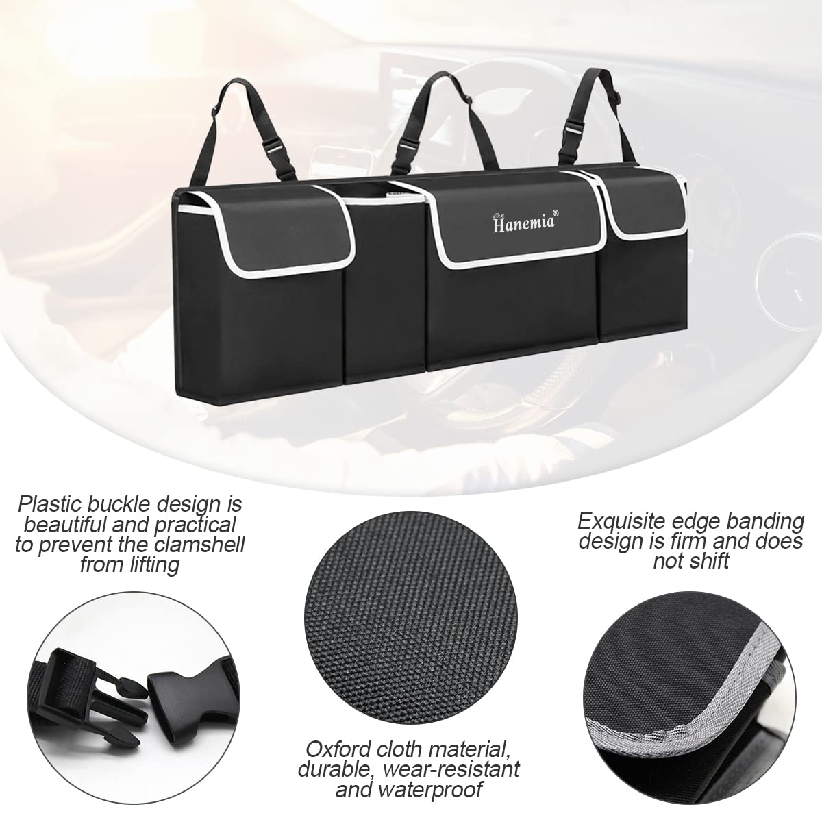 Hanemia pocket detail with hanging bottle holder keeping drinks upright